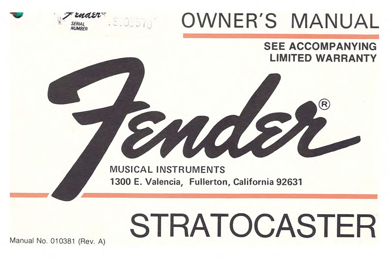 Fender Stratocaster Owner's Manual 1978